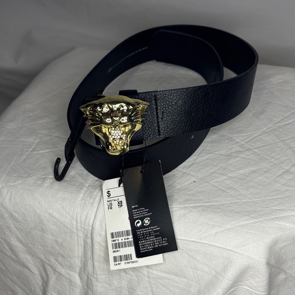 Black faux-Leather Belt with Gold Buckle
